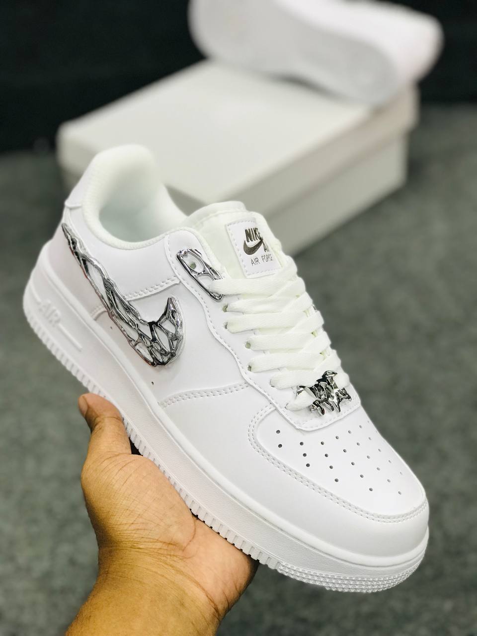 Nike Air Force 1 Low white silver Custom